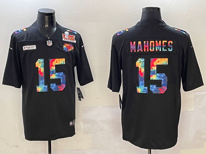 Men Kansas City Chiefs #15 Mahomes Black Rainbow 2025 Nike Limited NFL Jersey style 3291